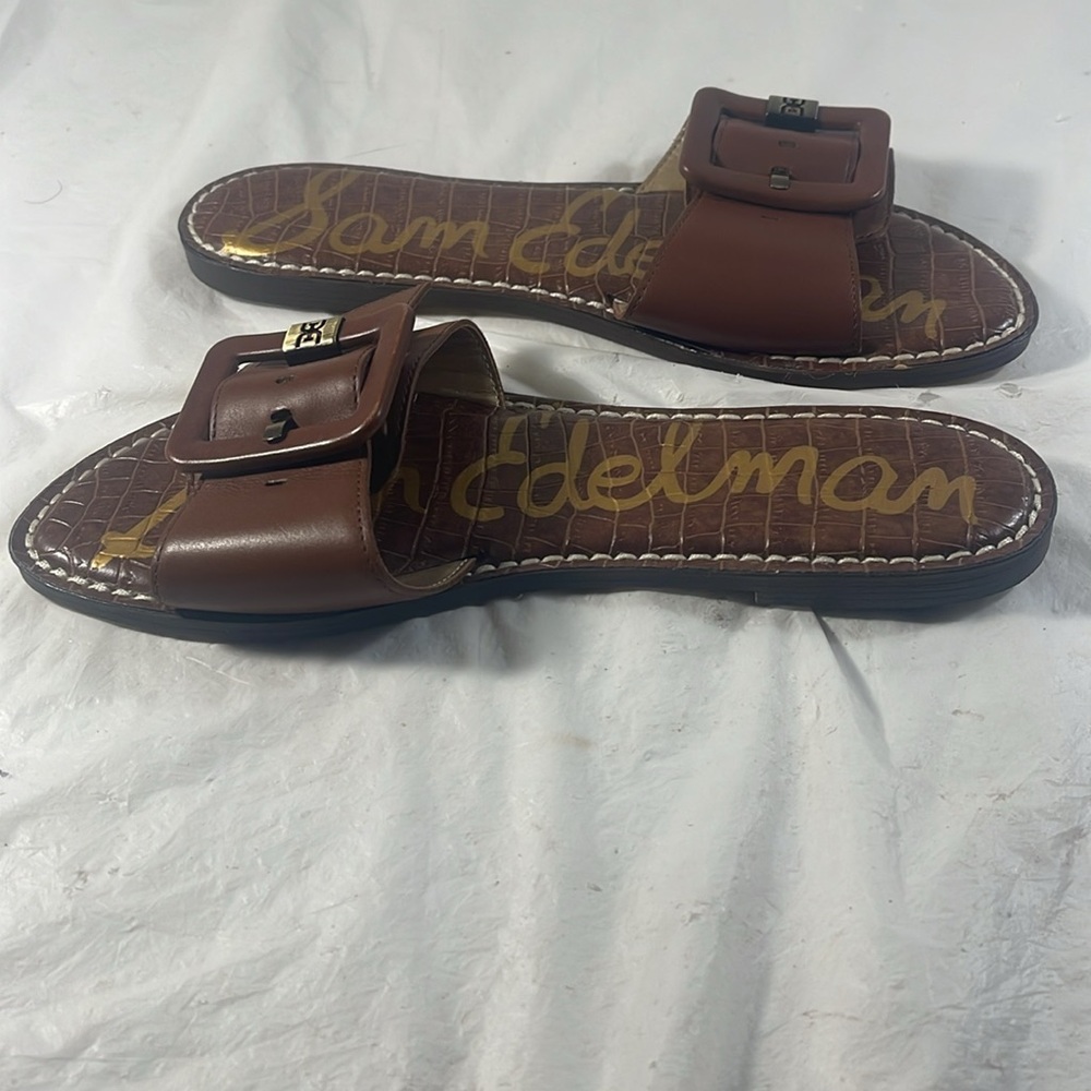Sam Edelman Women’s Granada Brown Croc-Embossed Adjustable Buckle Slide Sandals - Picture 9 of 9